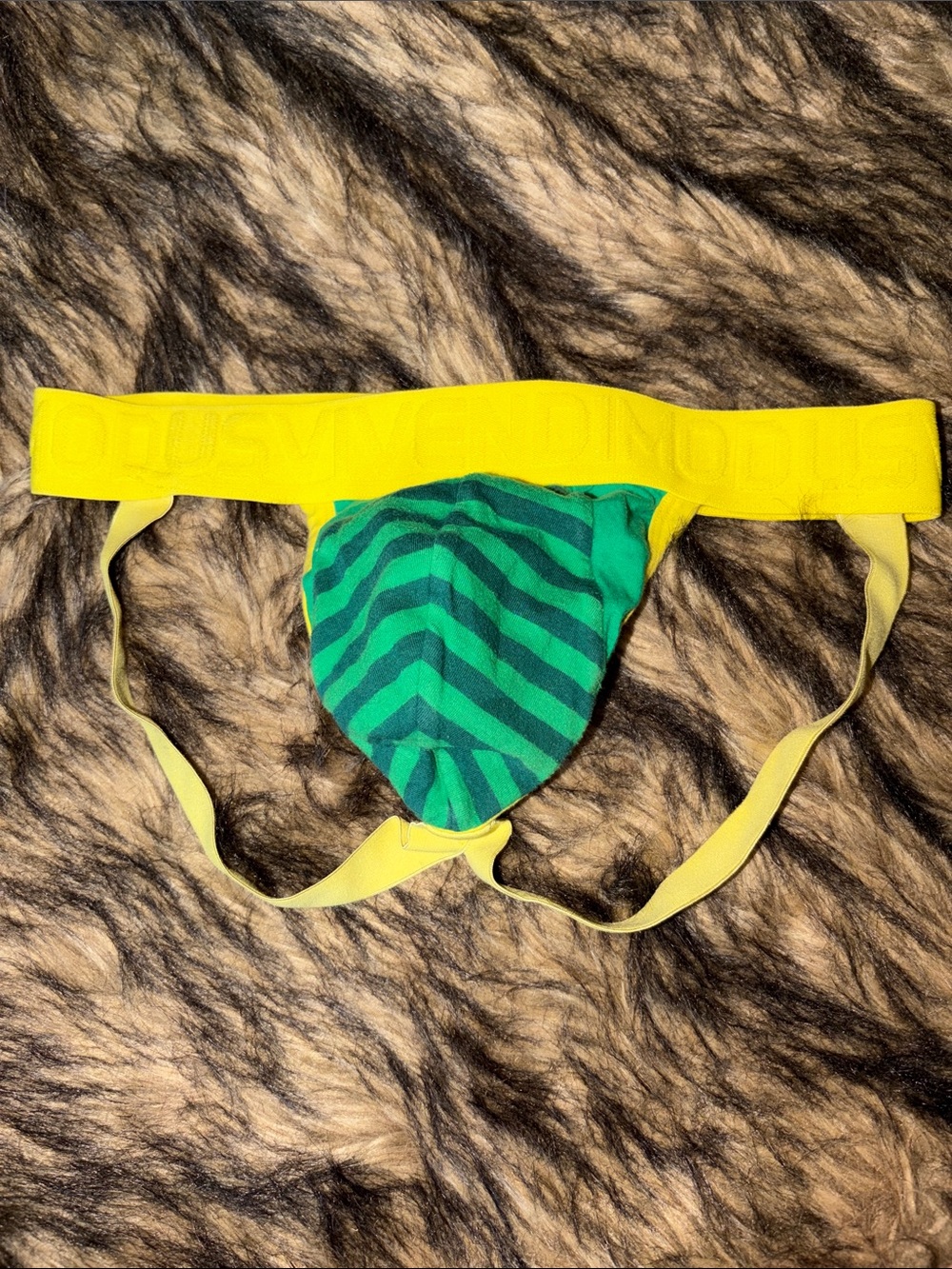 Modus Vivendi Men’s Wide Band Jockstrap, Size M, Green, Yellow Waistband Detail